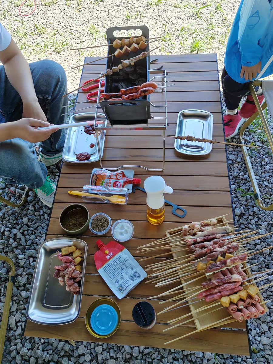 Portable Foldable Hibachi Grill, Heavy Duty & Durable, Small Charcoal Grill for Outdoor Camping Yakitori - w/Cast Iron Cooking Grate 11.5" x 5.5"