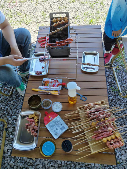 Portable Foldable Hibachi Grill, Heavy Duty & Durable, Small Charcoal Grill for Outdoor Camping Yakitori - w/Cast Iron Cooking Grate 11.5" x 5.5"