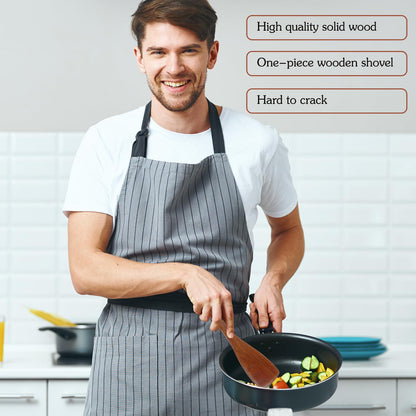 2PCS Wooden Spatula Set for Cooking - 12.8 Inches Natural Wood Spatulas for Non-stick Cookware, Flat Horn-Shaped Frying Spatulas, Long Handle Wooden Cooking Utensils