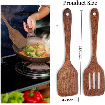 LorisArm Cherry Wood Spatula Turner Set, 12-Inch Wooden Spatula Slotted Turner Cooking Utensils for Nonstick Cookware, Kitchen Spatulas for Flipping, Serving, Scraping & Turning, 2 Pack