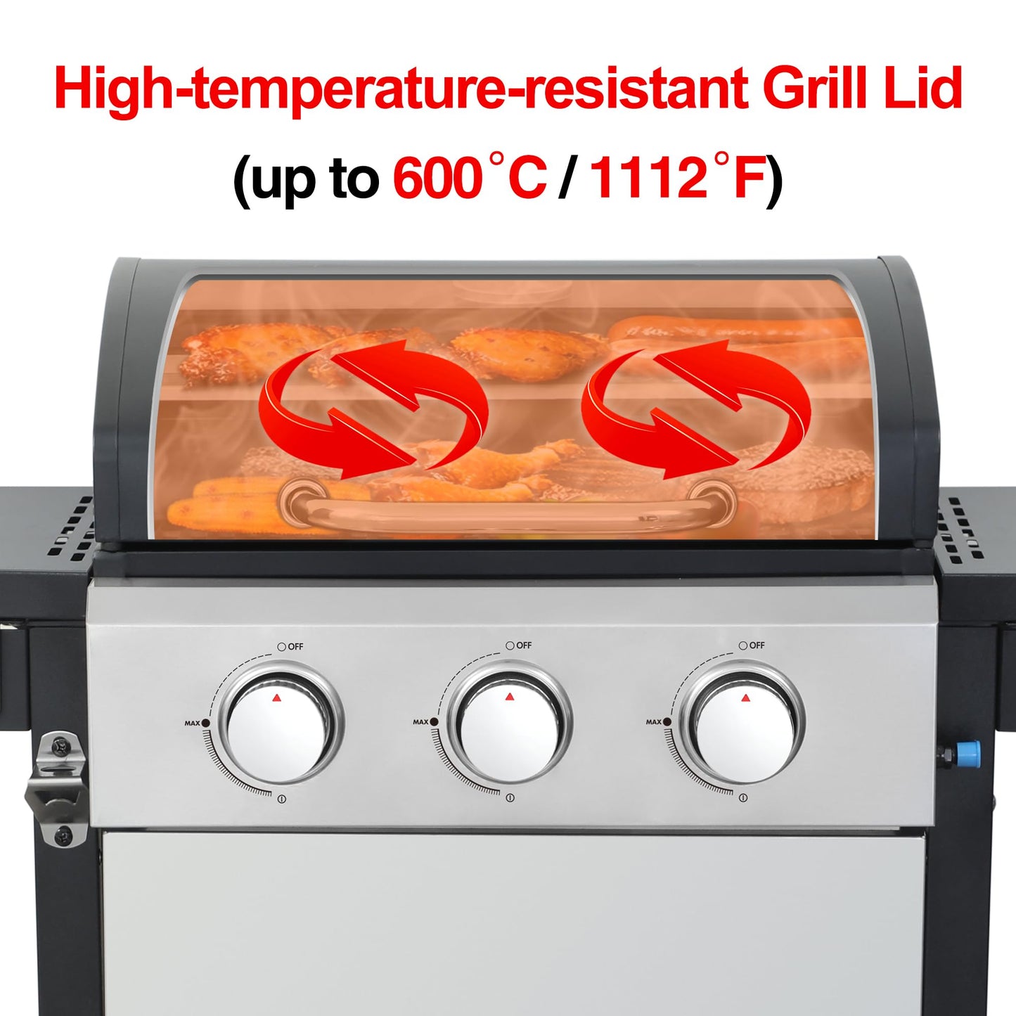 COOKIT 3-Burner Propane Gas Grill with 30,000 BTU Output - Enamel Cooking Grids, Easy-Clean Grease Management & Even Heat Distribution for Perfect BBQs (3-Burner)