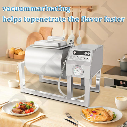 RETRIN Stainless Steel Food-Grade Tumbler Marinator 36lb/18L 15 Minute Vacuum Tumbler Marinating Machine for Meat Vegetable Jerky Sausage Bacon w/Bidirectional Rotation & 3-Speed Control