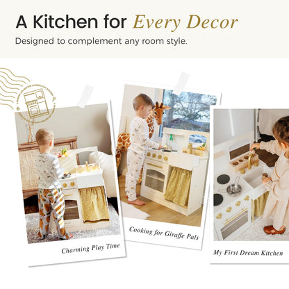 Tiny Land Play Kitchen, Kids Kitchen Playset, Toddler Kitchen with Cutting Food Set, Wooden Kitchen Sets for Kids, Best Gift for Girls and Boys