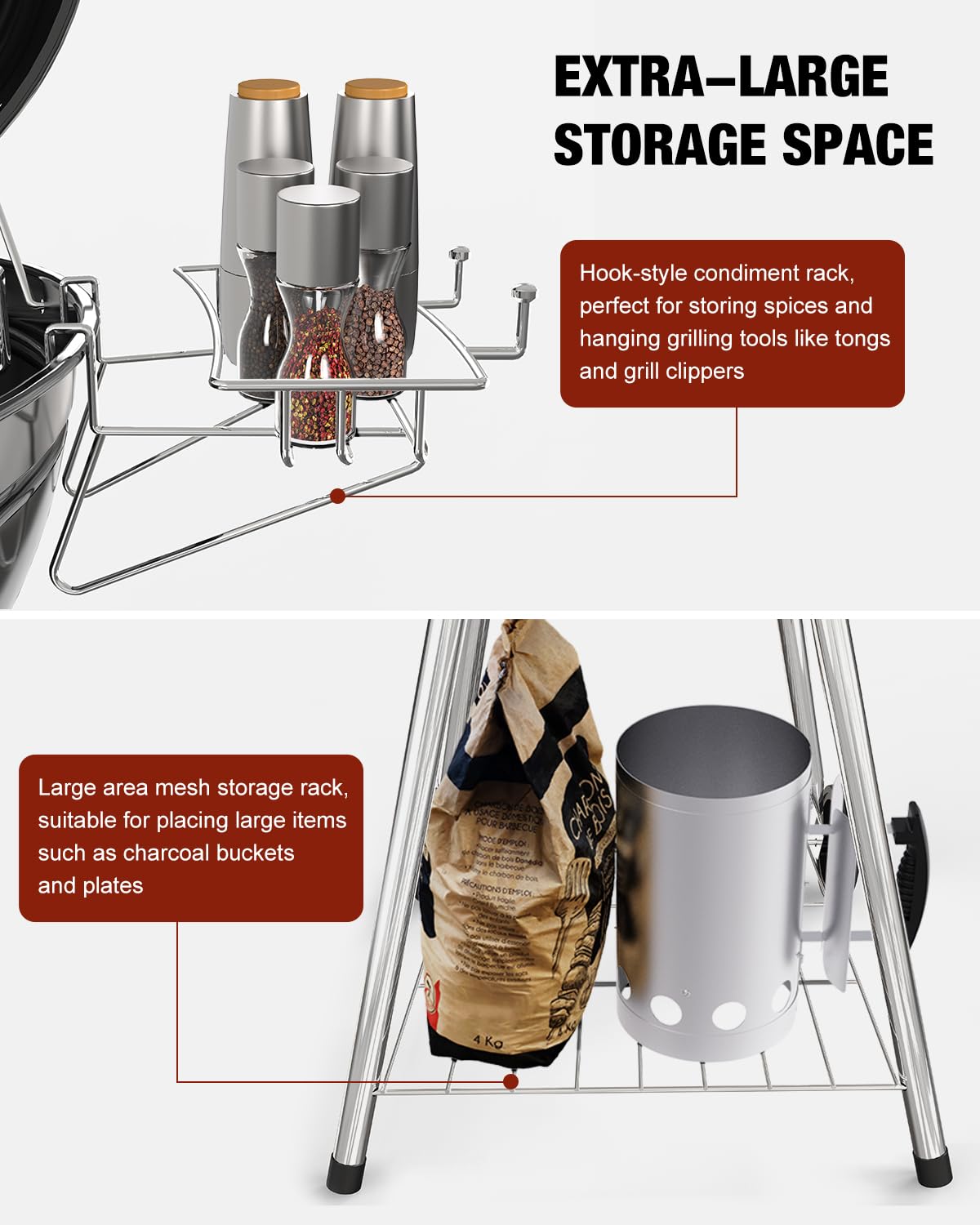 GRILIFE 22 inch Premium Charcoal Grill, Portable Kettle Barbecue Grill, Round BBQ&Smoker Grills Large 2-Tier Cooking Space for Outdoor BBQ Event, Tailgating, Camping and Backyard, Black