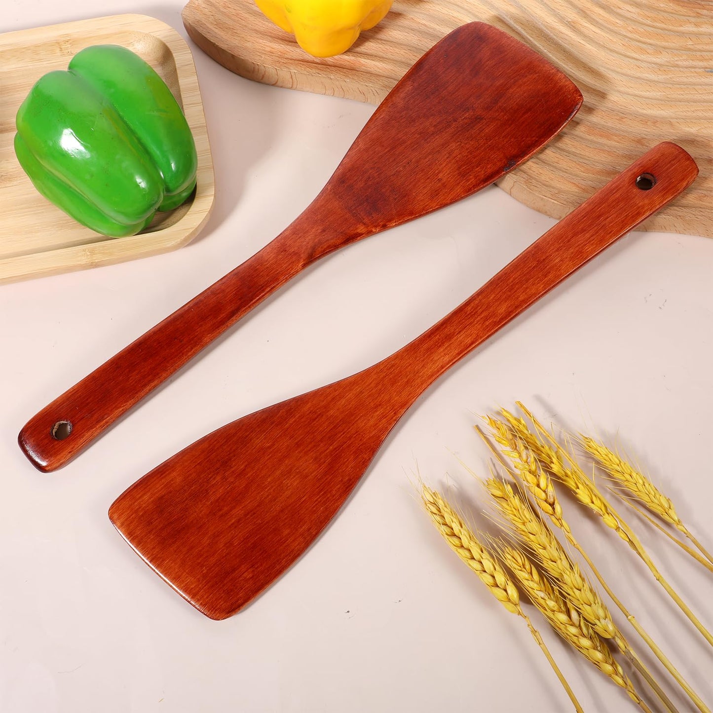2 Pcs Wooden Spatula Wood Utensils Set for Cooking 13in Natural Wooden Spatula for Cooking Long Handle Wood Spatula Kitchen Spatula for Non-Stick Cookware