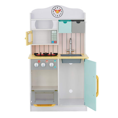 Teamson Kids Little Chef Florence Classic Interactive Wooden Play Kitchen with Accessories and Storage Space for Easy Clean Up, White with Mint Green and Yellow Accents