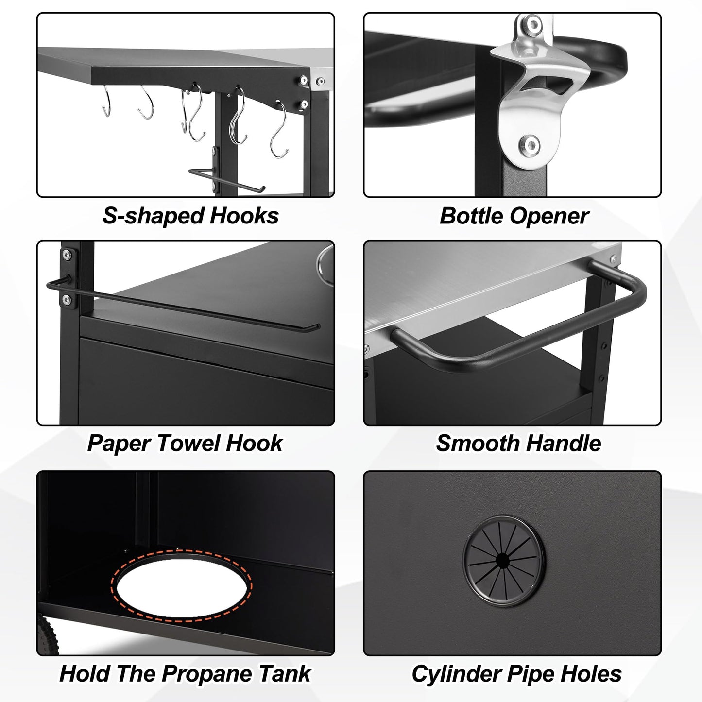 OUTGUAVA Outdoor Grill Cart with Storage Movable Grill Cart Outdoor Kitchen Island Pizza Oven Table Food Prep Table with Wheels Storage Cabinet for Outside Patio Backyard Garden