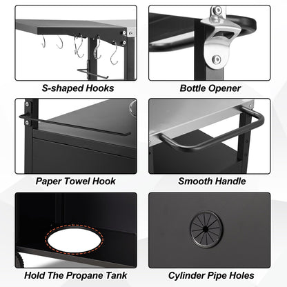 OUTGUAVA Outdoor Grill Cart with Storage Movable Grill Cart Outdoor Kitchen Island Pizza Oven Table Food Prep Table with Wheels Storage Cabinet for Outside Patio Backyard Garden