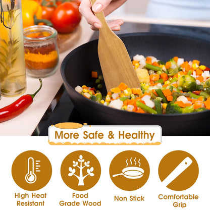 Wooden Spatula Fish Spatula Egg Wood Flipper Turner Non Stick Wood Cooking Kitchen Utensil Flat Wooden Kitchen Wok Spatul for Mixing Frying Fish Egg Cooking Wok