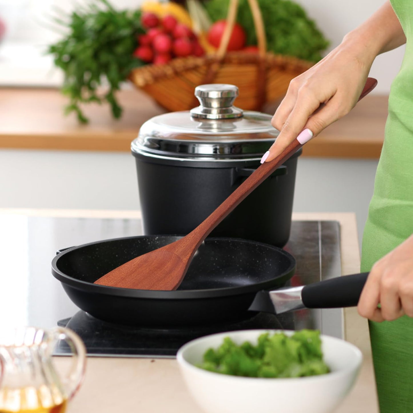 LorisArm 13.5-inch Cherry Wooden Spatula Turner Long Handle, Wood Kitchen Spatula Turner, Egg Scraper, Wood Cooking Utensil, Kitchen Spatulas for Flipping, Serving, Scraping & Turning.