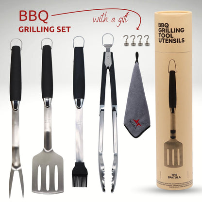 Kepon Grill Utensils Set – Grill Utensils Set for Outdoor Grill, Ideal Grilling Kit – BBQ Tool Kit with Long Stainless Steel Spatula, Fork, Tongs, and Brush