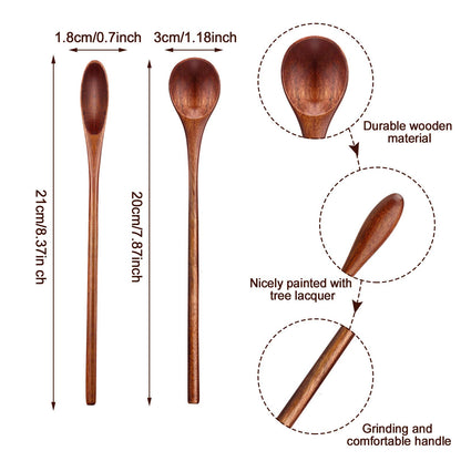 Patelai Wooden Coffee Spoons Long Handle Mixing Wooden Spoon Handmade Stirring Teaspoon for Kitchen Stirring (kusunoki, 6 Pieces)