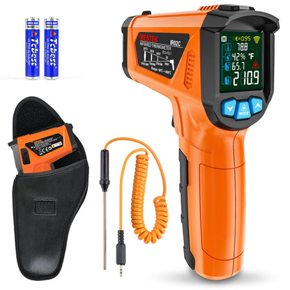 MESTEK Infrared Thermometer Gun, Non Contact Digital Laser Thermometer Temperature Gun with Color LCD for Cooking, Home Repairs, Humidity Measurement, Adjustable Emissivity -58°F to 1472°F(-50~800°C)