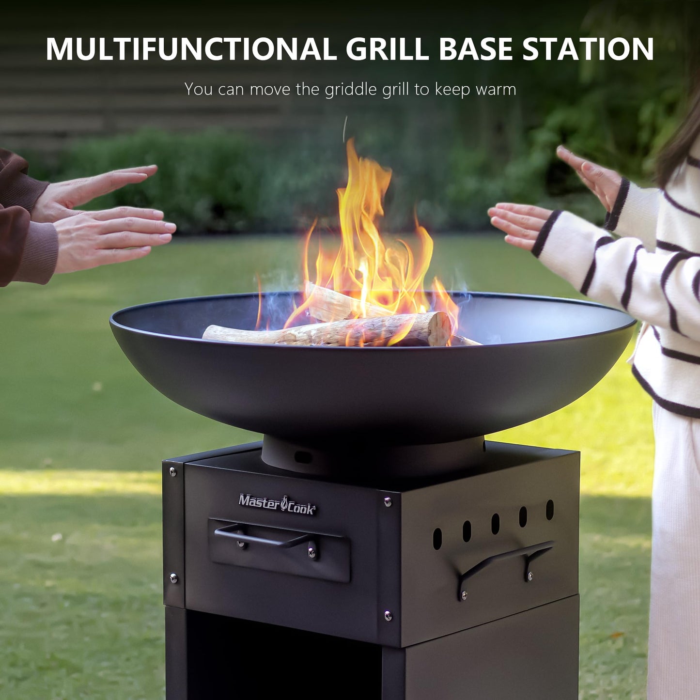 MASTER COOK Plancha Charcoal Grill, Spacious BBQ and Fire Pit Combo, Suitable for Backyard Parties, Camping, and Outdoor, Round