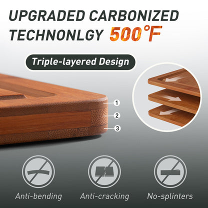 3 Packs Bamboo Cutting Board Set with Non Slip Feet and Over Sink Nice Solid Thick Wood Juice Groove Chopping Board Extra Large Big Small Best Hardwood Counter Organic Vegetable Kitchen Gadgets