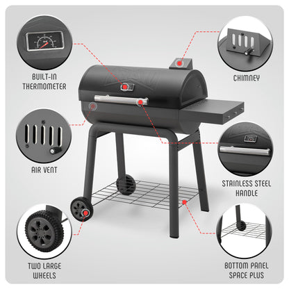 Feasto BBQ Charcoal Grill with Side Table, 30-In Heavy Duty Outdoor BBQ Grill with 664 Sq. In Cooking Area for Outdoor Barbecue in Backyard, Patio and Parties, Black