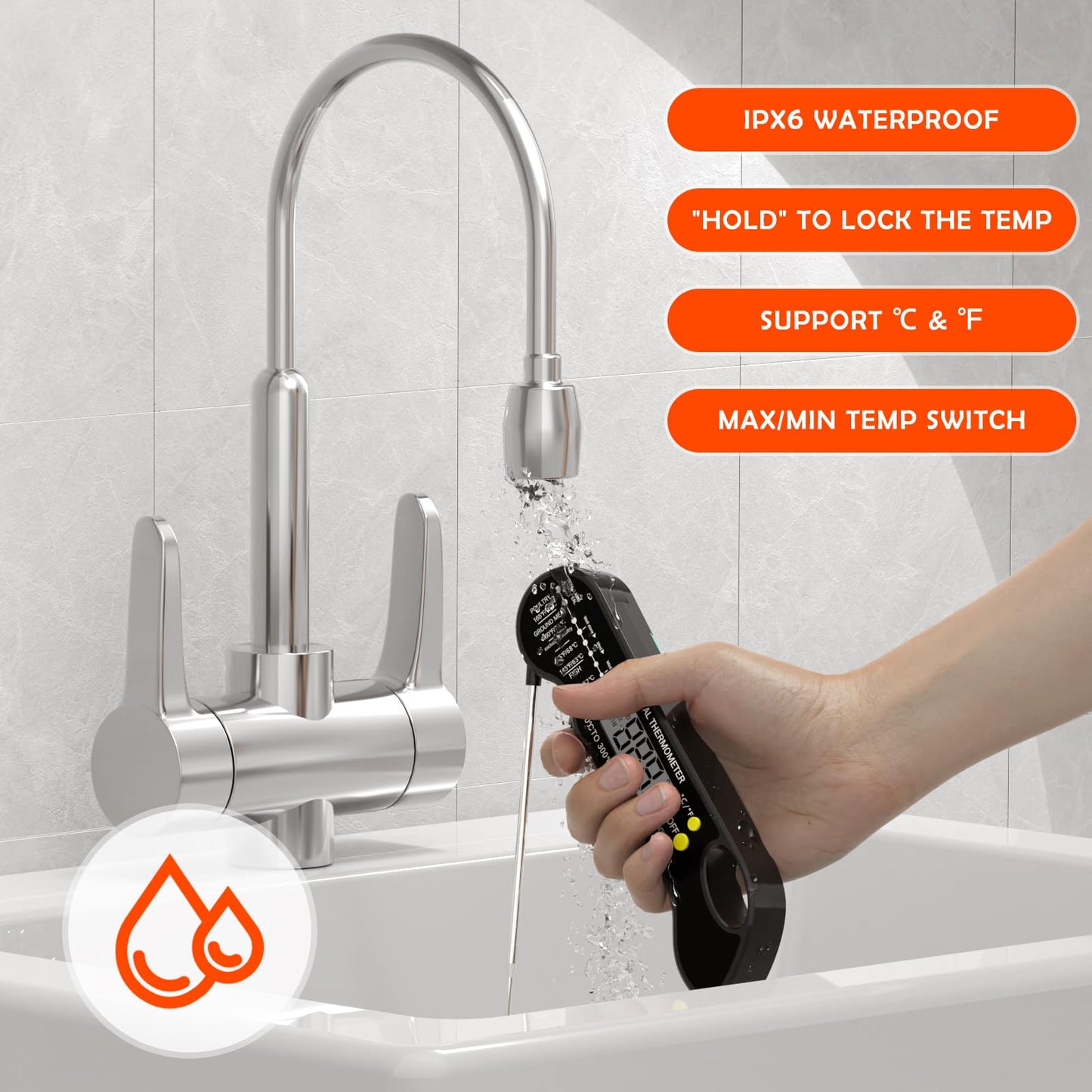 TRAUSI Instant Read Meat Thermometer, Fast & Accurate Digital Food Thermometer with Backlight, Waterproof & Magnet for Grilling, Cooking, BBQ, Smoker, Baking, and Candy Making