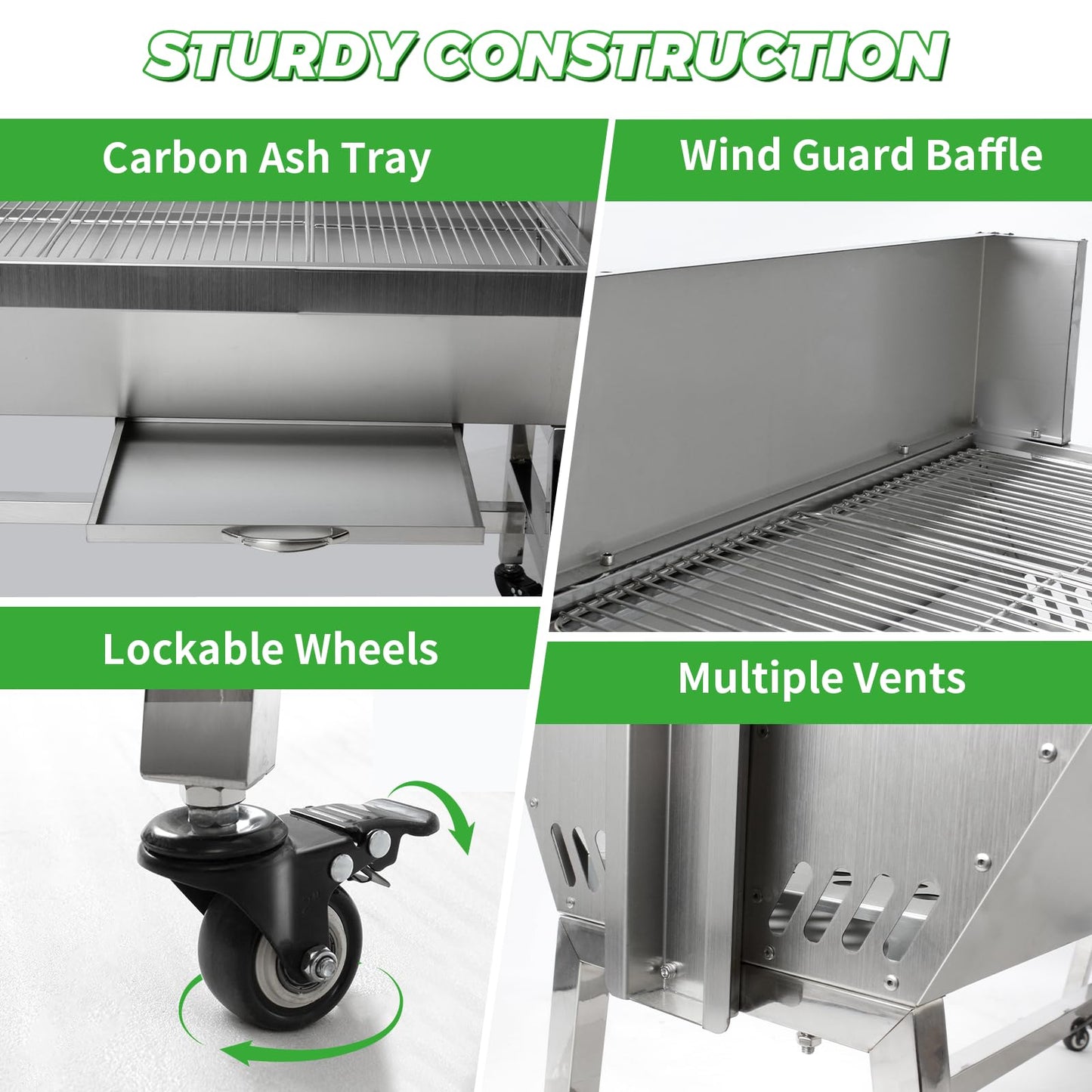 SGOLAN Stainless Steel Rotisserie Grill with Windbreak 35 Inch Pig Roaster, Electric 40W Motor Pig Lamb Rotisserie 132 Lbs Capacity BBQ Rotisserie Grill for Camping, Party (35 Inch)