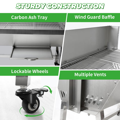 SGOLAN Stainless Steel Rotisserie Grill with Windbreak 35 Inch Pig Roaster, Electric 40W Motor Pig Lamb Rotisserie 132 Lbs Capacity BBQ Rotisserie Grill for Camping, Party (35 Inch)