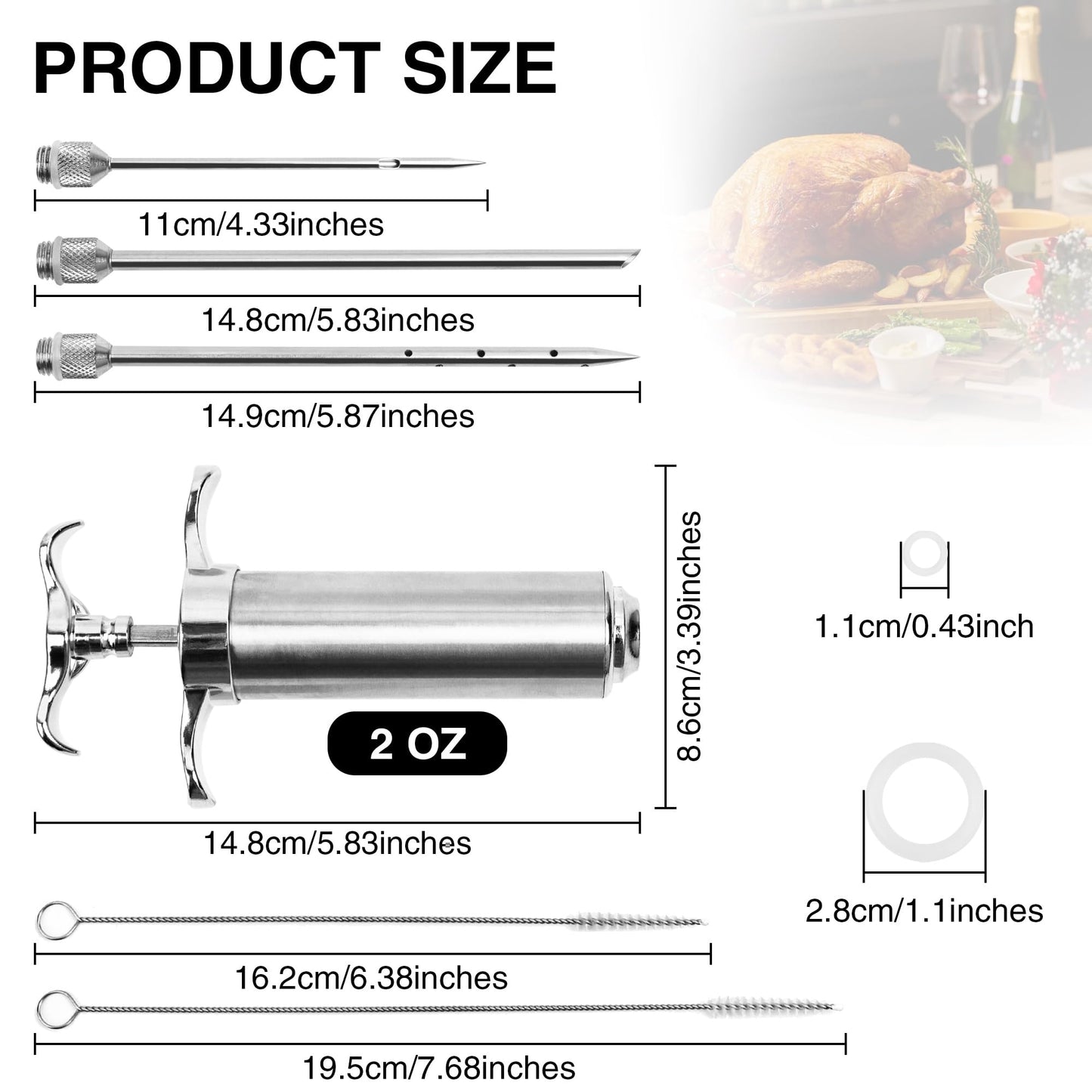 Dormercy Meat Injector Syringe Kit, Flavor Injector with 3 Marinade Needles, Stainless Steel Kitchen Food Injection Syringe for Turkey Cooking