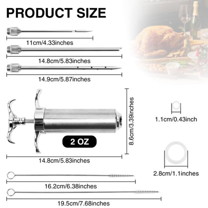 Dormercy Meat Injector Syringe Kit, Flavor Injector with 3 Marinade Needles, Stainless Steel Kitchen Food Injection Syringe for Turkey Cooking