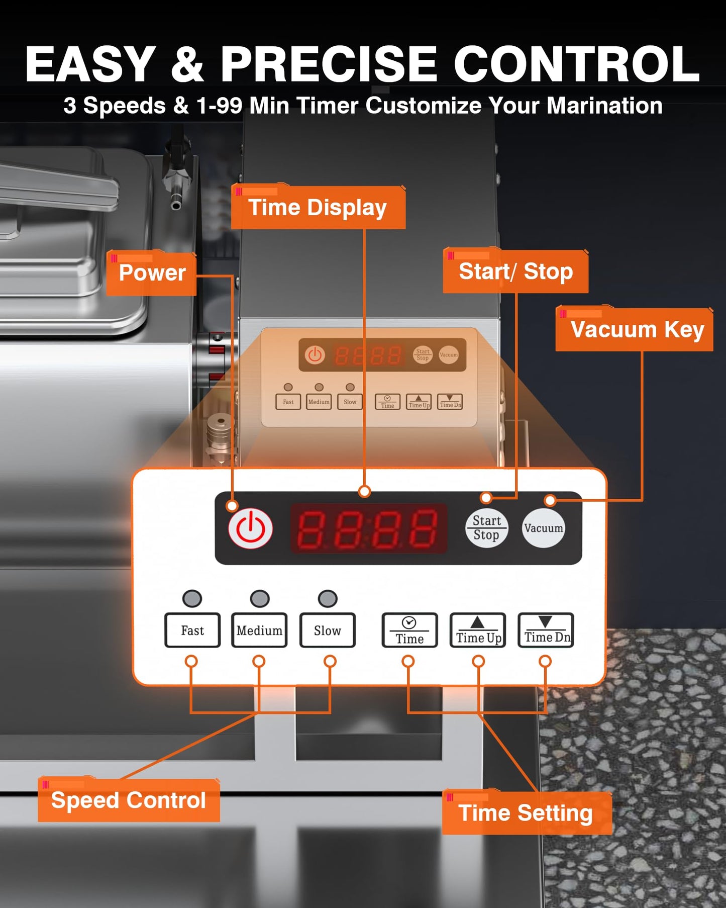 PYY Vacuum Tumbler Marinator - Max.20LBS Commercial Meat Tumbler Marinator 20L 30Min Fast Marinating,80W Copper Motor, Bidirectional Rotation,3 Speeds,Stainless Steel Meat Tumbler for Catering Kitchen