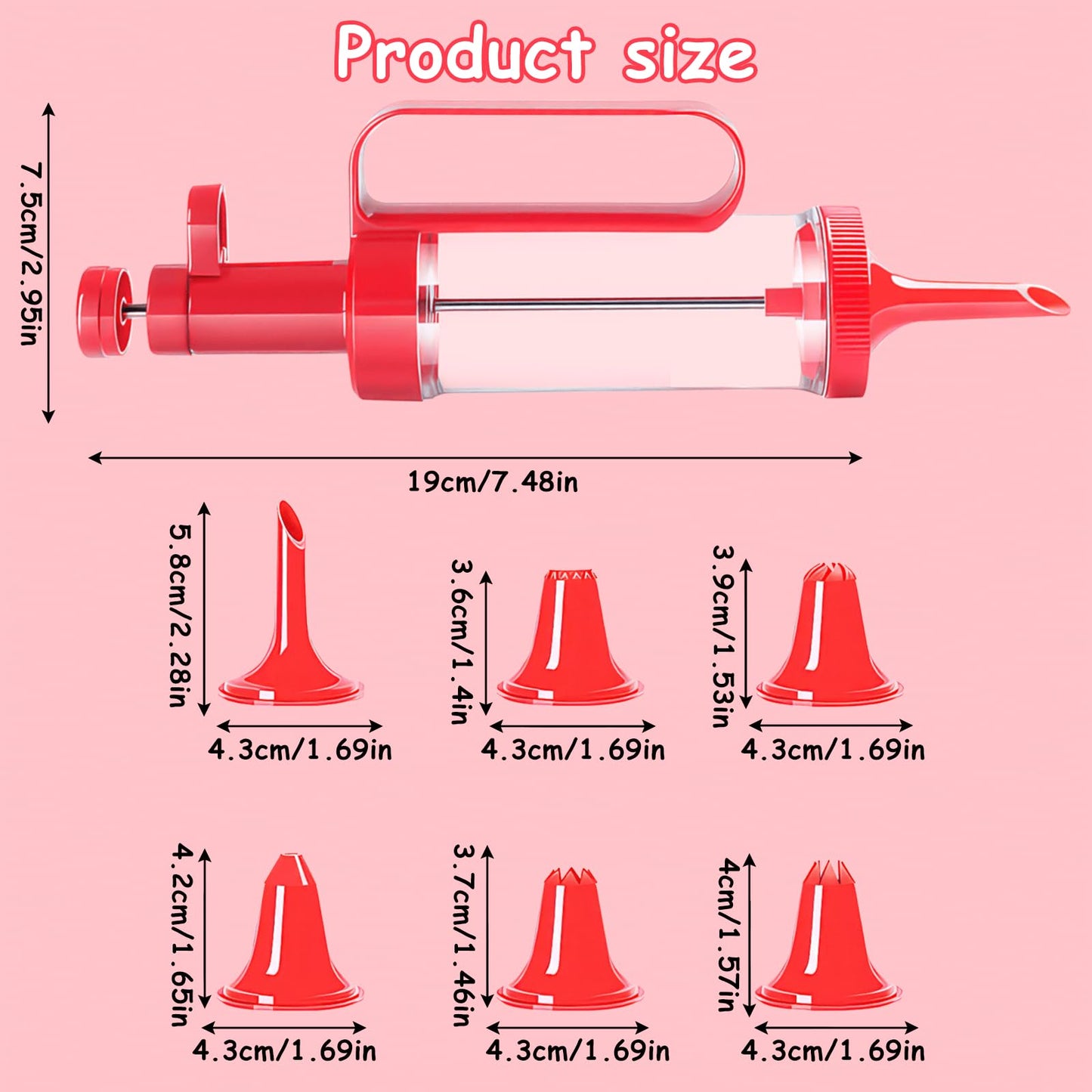 Blingbin Icing Decoration Gun Set, Dessert Decorating Syringe Set, Cupcake Frosting Filling Injector with 6 Icing Nozzles for Cake Cookies Decoration Kitchen Baking Christmas Gift for Baking Lover-Red
