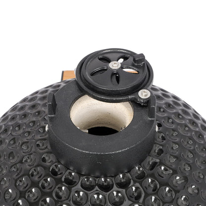 Vasitelan 13 inch Portable Ceramics Charcoal Grill,Kamado BBQ Charcoal Grill (Style 2-Black)