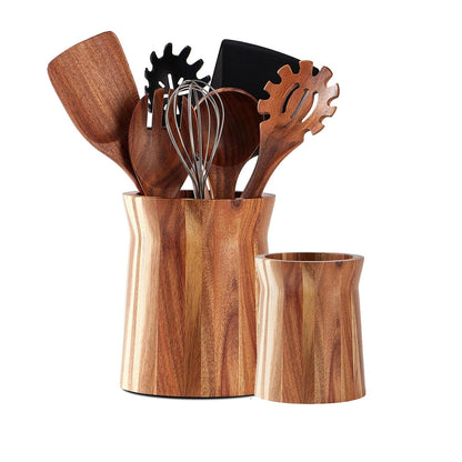 Teenyyou 2 Pcs Wooden Utensil Holder 360° Rotating Kitchen Utensil Holder 7.3" and 5.7" Large Cooking Tool Organizer Crock for Kitchen Countertop Farmhouse Home Decoration
