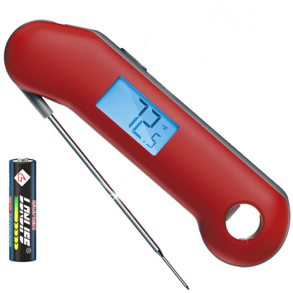 Professional Digital Meat Thermometer, Ultra Fast 0.5 Sec Instant Read, NIST Certified Accurate to ±0.5°F, IP67 Waterproof, Backlit, Auto Rotate/On/Off, BBQ/Smoker/Grill/Candy/Cooking, Dark Red&Gray