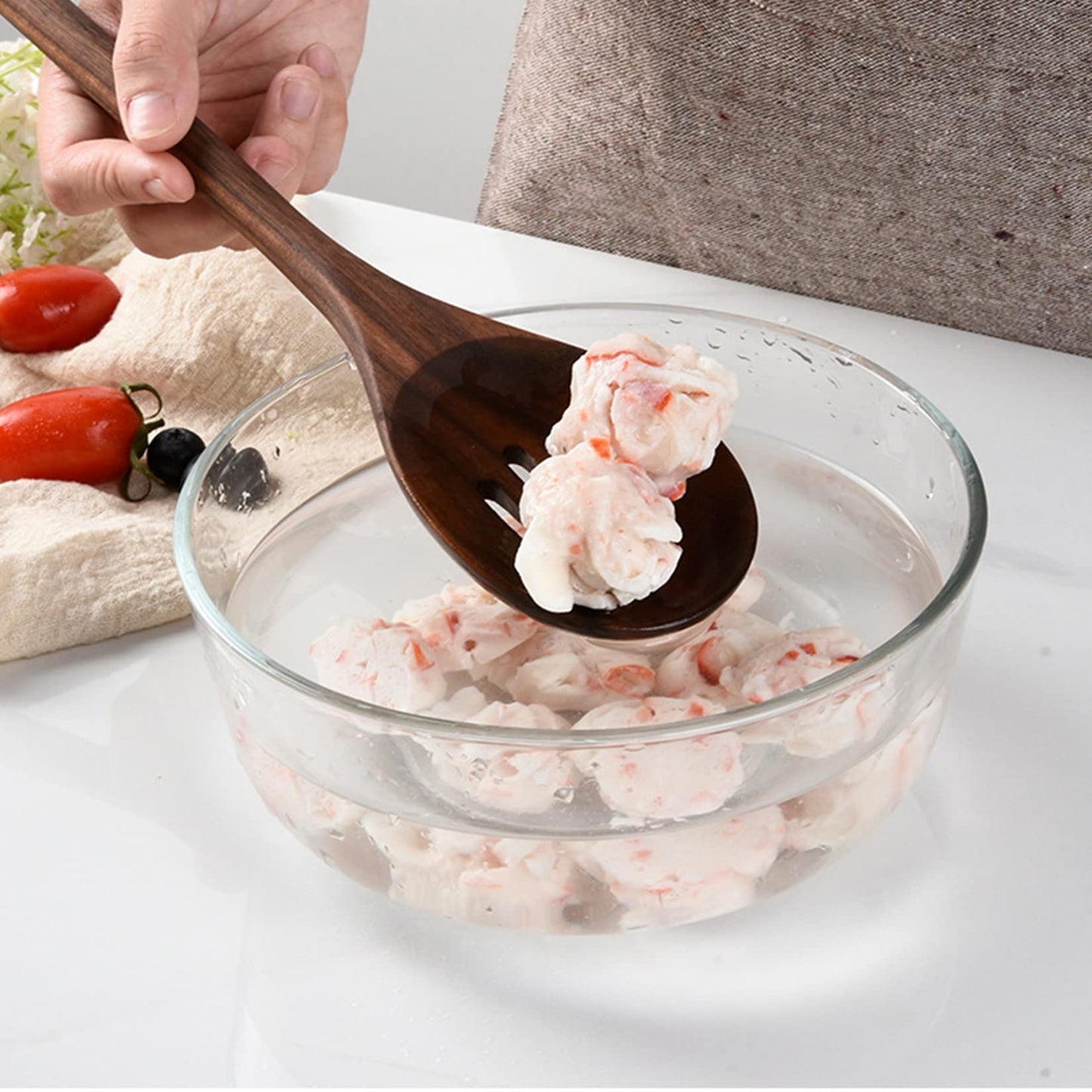 6pc Black Walnut Wooden Cooking Utensils - 13.6in Long Handle Spoons, Crafting Set