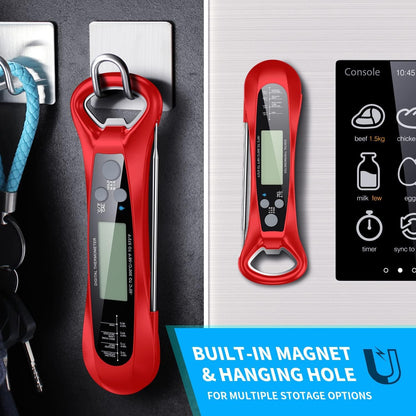 Meat Thermometer Digital, 1 Sec Instant Read, NIST Certified Accurate to ±0.5℉, Ultra Bright LED Screen, 100% Waterproof, Auto-Rotate, BBQ/Smoker/Candy, Valentines Gift, Red