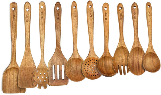 Wooden Spoons for Cooking,10 Pack Wooden Kitchen Utensils Wooden Cooking Utensils Set Wooden Utensils for Cooking Wooden Spoons and Spatula Set (10)