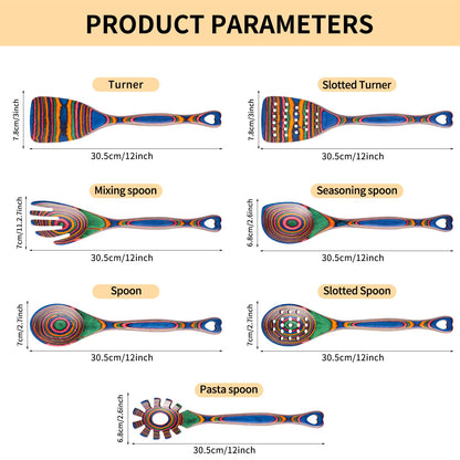 Gudamaye Pakkawood 7-Piece Wooden Cooking Utensils, Wooden Spoons for cooking, Pakkawood kitchen Utensils for Cooking, Non-Stick Spoon, Household Essentials, Heat-Resistant Spoons