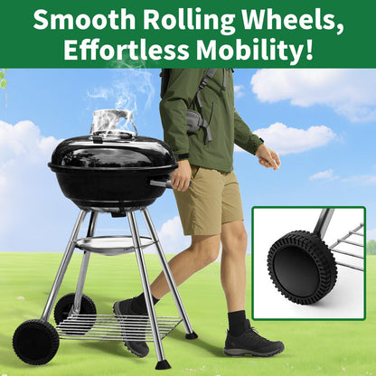 BEAU JARDIN Premium 18.1 Inch Charcoal Grill for Outdoor Cooking Barbecue Camping BBQ Coal Kettle Grill Tailgating Portable Heavy Duty Round with Thickened Grilling Bowl with Wheels BG231