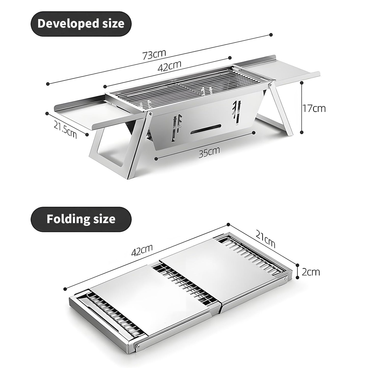 Stainless Steel Grill for Home Indoor Outdoor Camping Charcoal Convenient Folding BBQ Grill Silver Stand