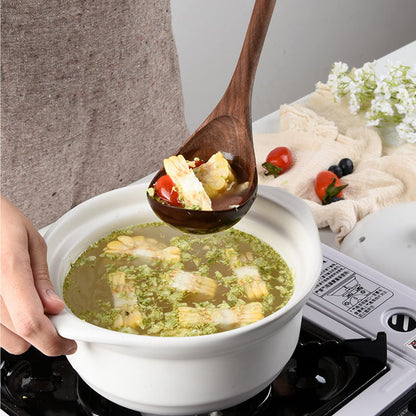 6pc Black Walnut Wooden Cooking Utensils - 13.6in Long Handle Spoons, Crafting Set