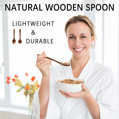 Hefild 7 PCS Wooden Spoons for Eating, 7 inch Wooden Honey Spoons for Tea, Wood Teaspoons for Stirring Coffee, Hard Wood Table Spoon for Cooking, Small Serving Spoon for Soup, Desserts & Cereal