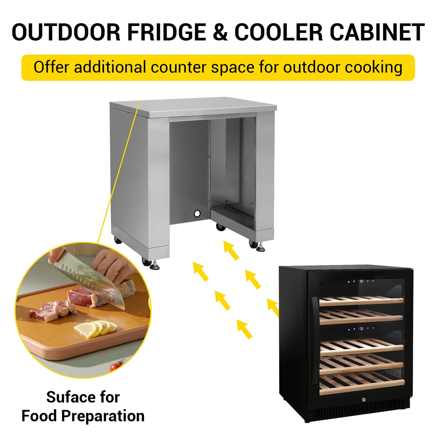 CT Outdoor Kitchen Package Modular BBQ Grill Island, 32" Gas Grill 4 Burners, Grill Cabinet, Kitchen Sink, Outdoor Wine Cooler, Fridge & Cooler Cabinet, Pizza Oven, Corner Cabinet