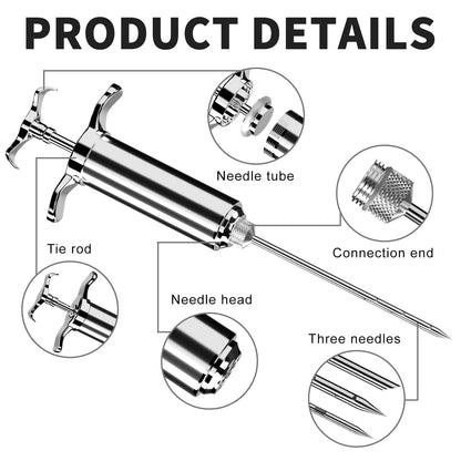 Marinade-Syringe-Stainless Meat Injector Syringe Set - Marinade Injector Syringe with 3 Professional Meat Injector Needles for BBQ Grill, Turkey Injector Syringe, Tender Meat for Smoker & Brisket