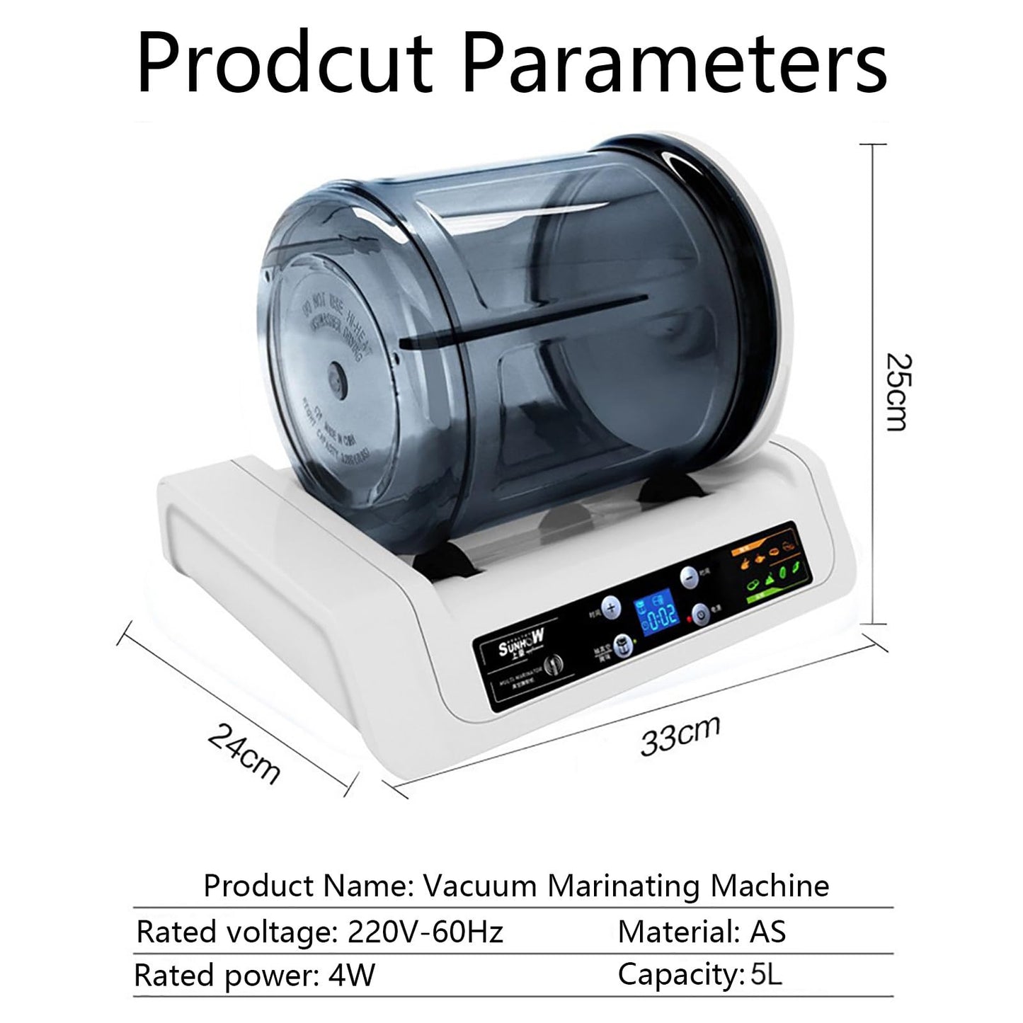 GESAIDES Commercial Vacuum Tumbler Marinating Machine for Meat&Vegetable, 5L Large Capacity Pickling Barrel & 0-10h Timer Setting, for Beef Pork Mutton Chicken
