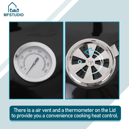 MFSTUDIO 22" Master Kettle Charcoal Grill, Premium Outdoor Barbecue Grill with Thermometers, Porcelain-Enameled Lid & Ash Catcher, Black