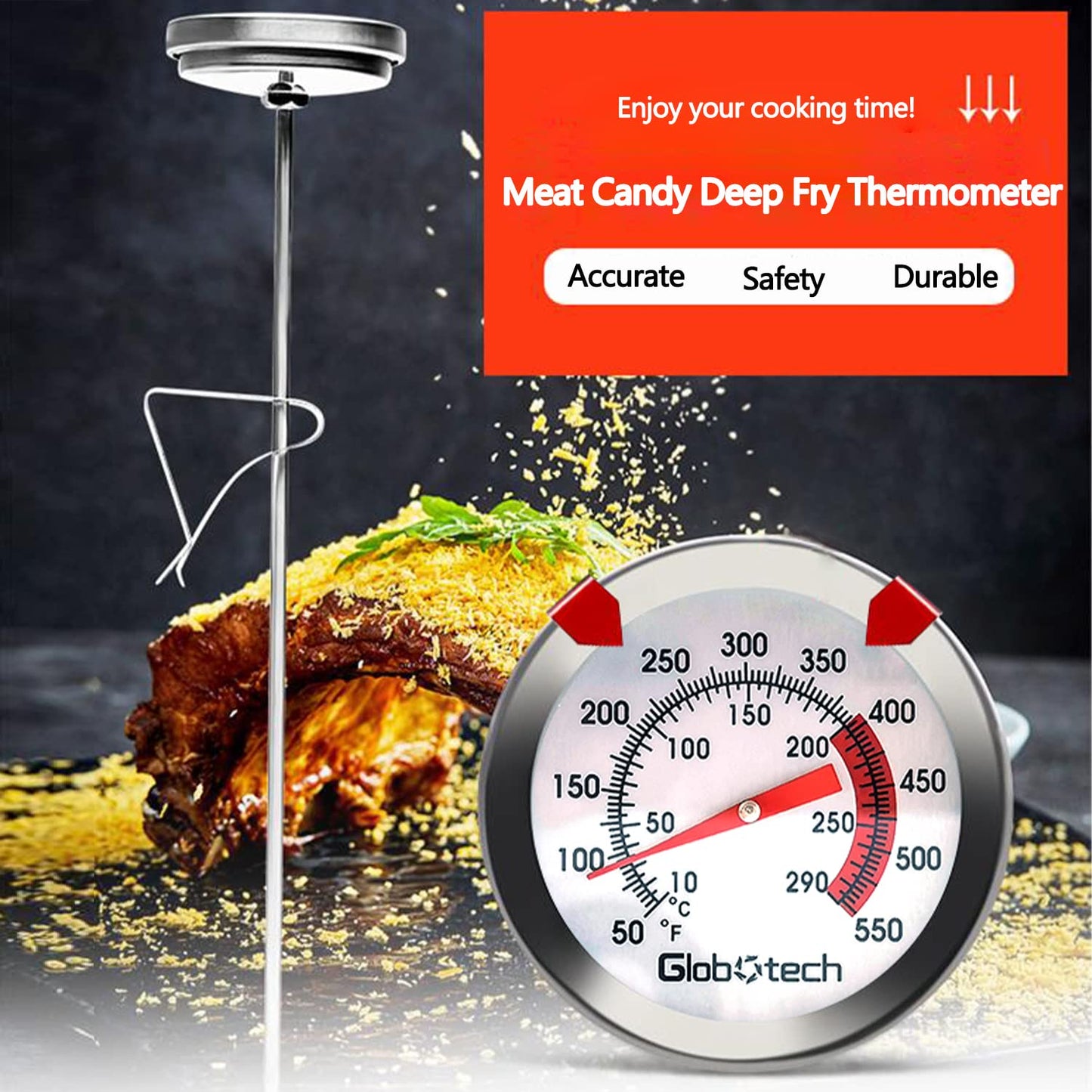 Meat Candy Deep Fry Thermometer 2" Dial Thermometers 12" Long Stainless Steel Stem for Cooking, Grill, Turkey (2PC Waterproof)