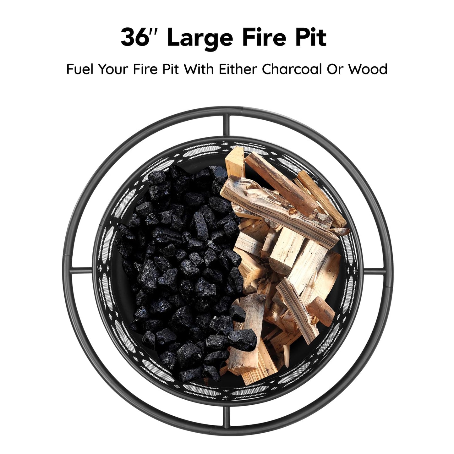 Florise 36 Inch Fire Pit, Outdoor Wood Burning Firepit with Removable Grill & Poker, Heavy Duty Metal Round Fireplace,2 in 1 Large Bonfire for Outside,BBQ,Yard,Patio