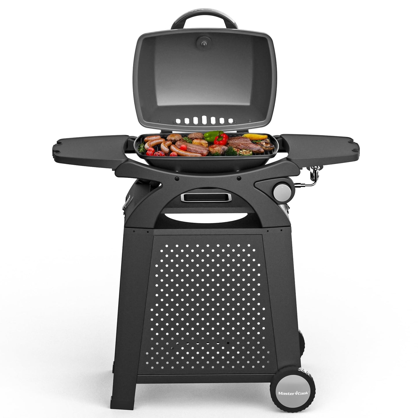 MASTER COOK Propane Gas Grill, Portable Tabletop Barbecue Grill with Cart for Patio, Camping, Travel