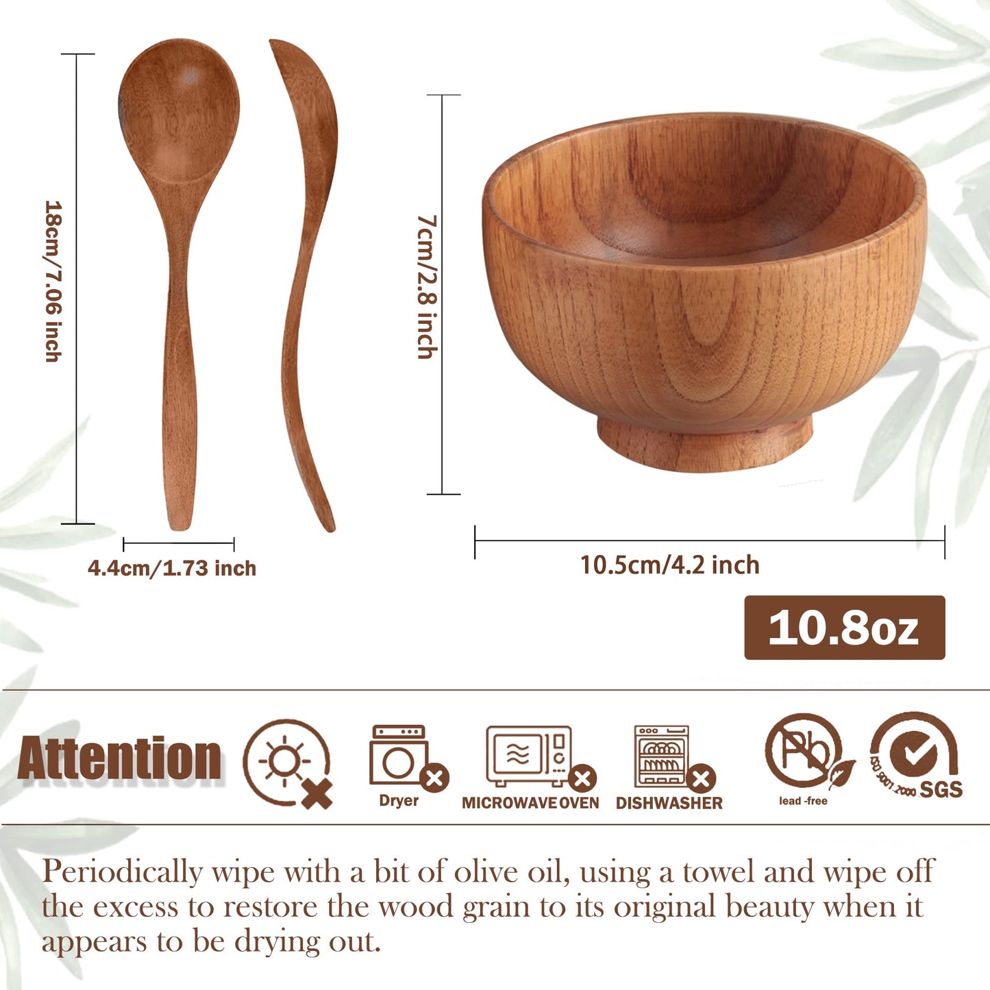 Originalidad Handmade Wood Bowls, Jujube Wooden Japanese Bowls with Matching Spoon for Rice, Soup, Dip, Salad, Tea, Decoration 4 Sets (4 Bowls 4.2 IN + 4 Spoons)