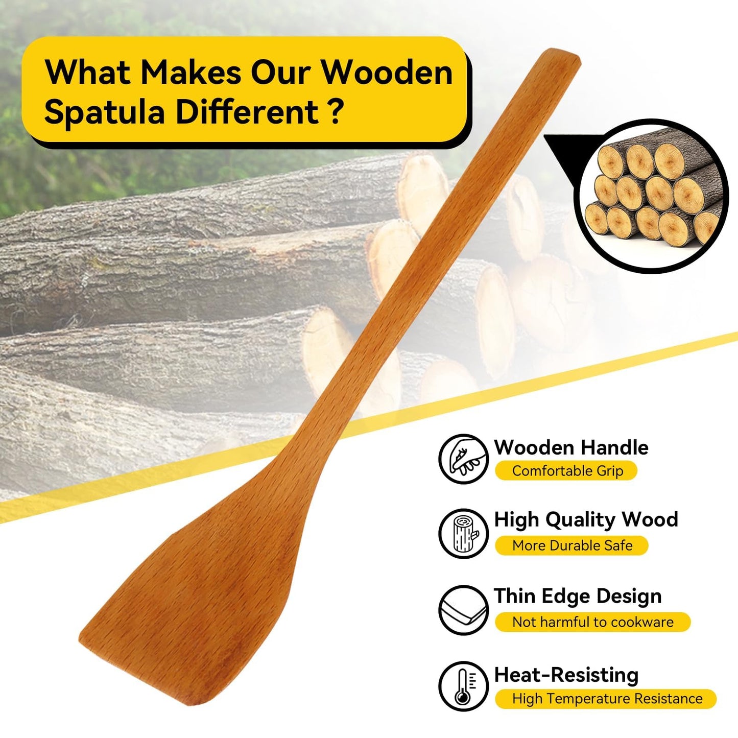 Wooden Spatula for Cooking, 9.7in Small Flat Frying Spatula Turner Wooden Cooking Utensils Flat for Nonstick Cookware Wok Accessories(Light Wood Color)