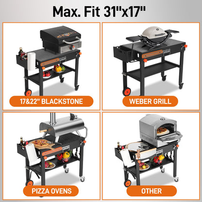 AOKEMAi Portable Universal Grill Table Stand, Dining Cart, Sturdy Camping Folding Table, Blackstone Stand with Caddy: Outdoor Table for Ninja Grill, Pizza Oven, Black
