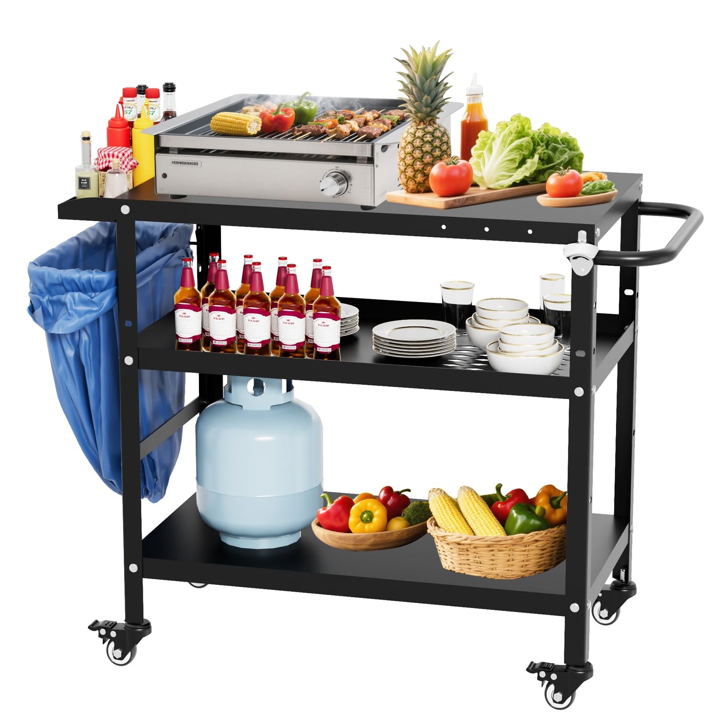 TOLEAD Outdoor Grill Cart, Grill Tables for Outside, Grill Carts Outdoor with Wheels, BBQ Cart Outdoor Prep Table, Pizza Oven Table for Outside, Griddle, Patio