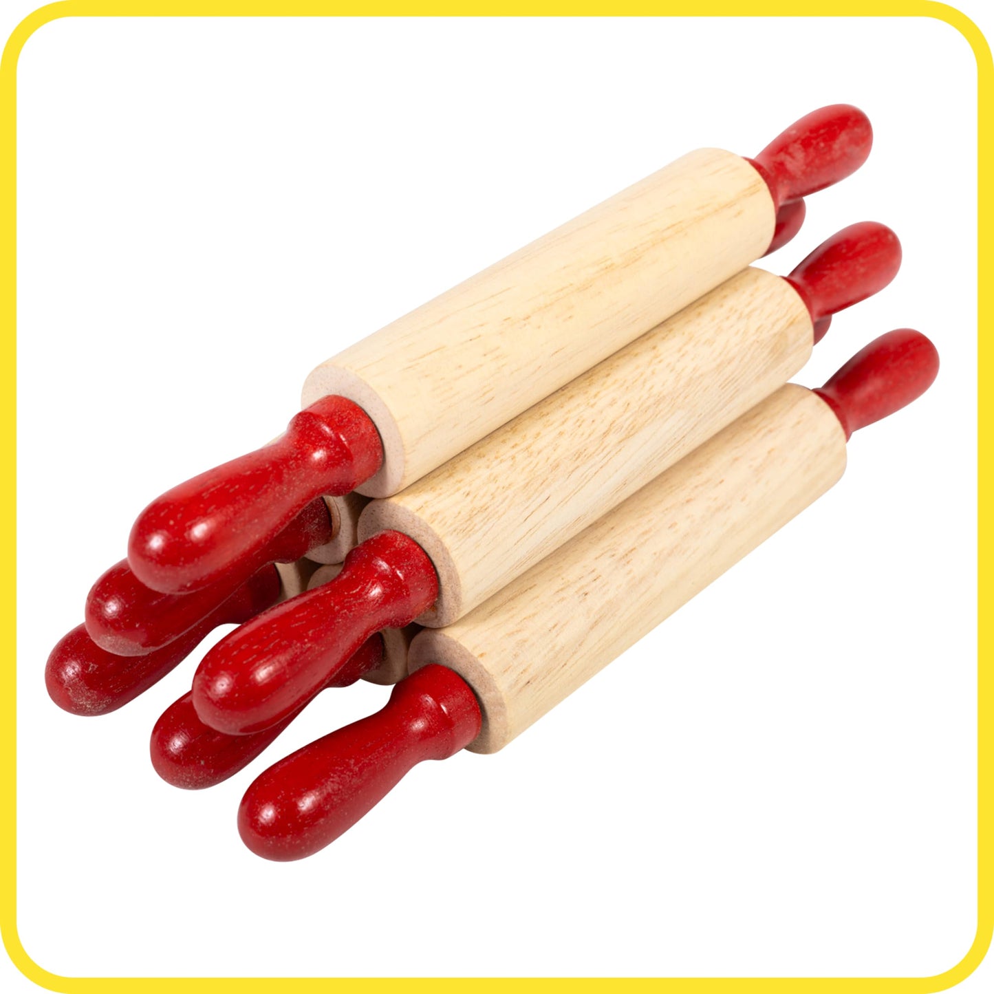 READY 2 LEARN Mini Wooden Rolling Pins - Set of 6-7.25 inches - Turning Handles - Rollers for Kids' Dough, Crafts, Imaginative Play